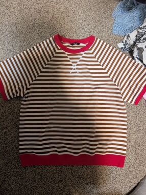 DOKOTOO Red Ribbed Neck Striped Knit Top